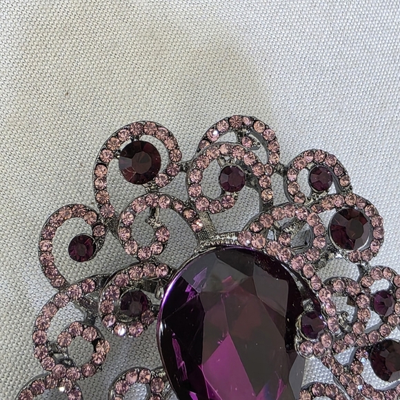 Vintage Silver With Purple Brooch Pin Pendant - Picture 3 of 8